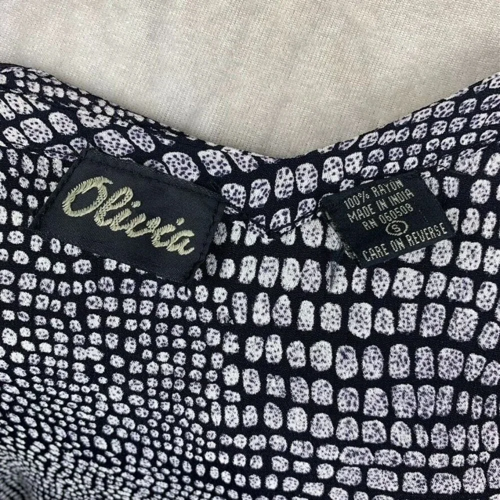 Olivia‎ Black & White Crocodile Print Slip Dress Rayon Lace Hem Sleeveless S